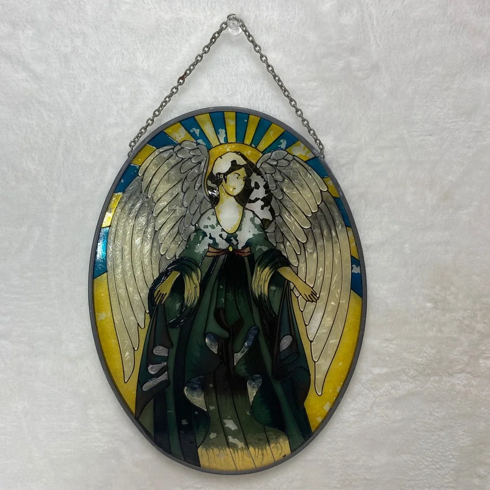 VTG  Angel Stained Glass Window Hanging‎ Sun Catcher Art Decor **See Read**
